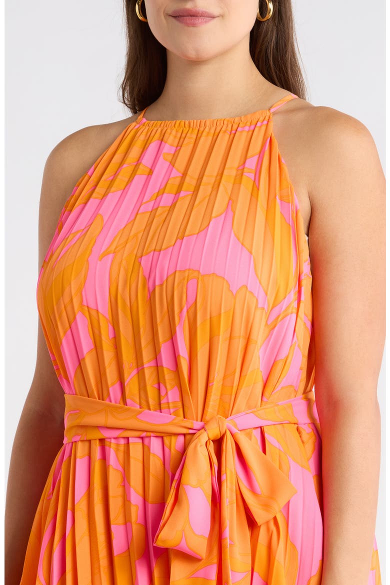 Mexia Floral Maly Pleated Midi Dress, Alternate, color, ORANGE-PINK-MUL