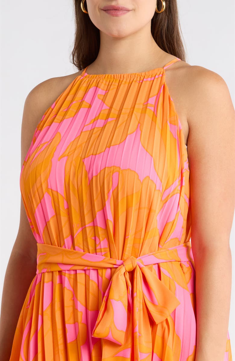 SUGARLIPS Mexia Floral Maly Pleated Midi Dress, Alternate, color, Orange-Pink-Mul