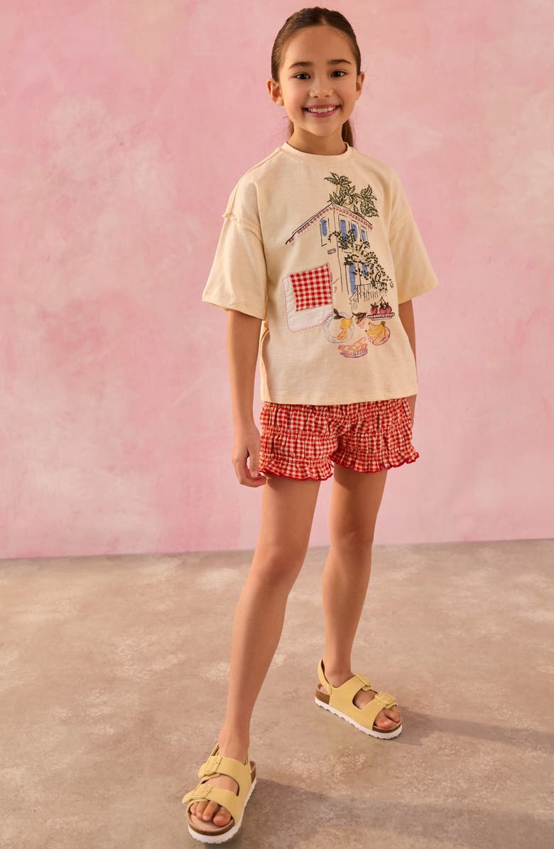 NEXT Kids' Cotton Graphic T-Shirt & Gingham Shorts Set, Alternate, color, Red