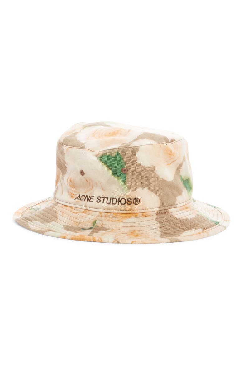 Rose Print Cotton Logo Bucket Hat, Alternate, color, PEACH ORANGE