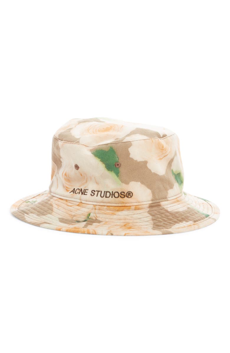 Acne Studios Rose Print Cotton Logo Bucket Hat, Alternate, color,