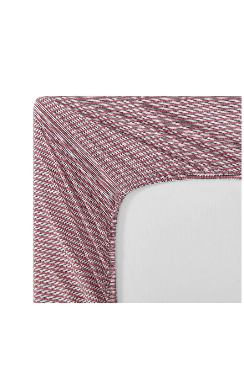 Highland Ticking Stripe Cotton Fitted Sheet, Alternate, color, WHITE/ RED/ DARK BLUE