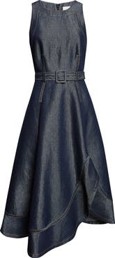 Cinq à Sept Zelda Sleeveless Belted Cotton Blend Denim Dress