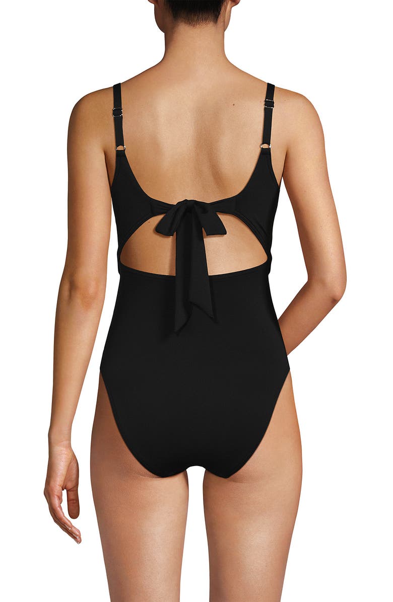 Lands
 End Wrap Monokini High Leg One Piece Swimsuit, Alternate, color, Black