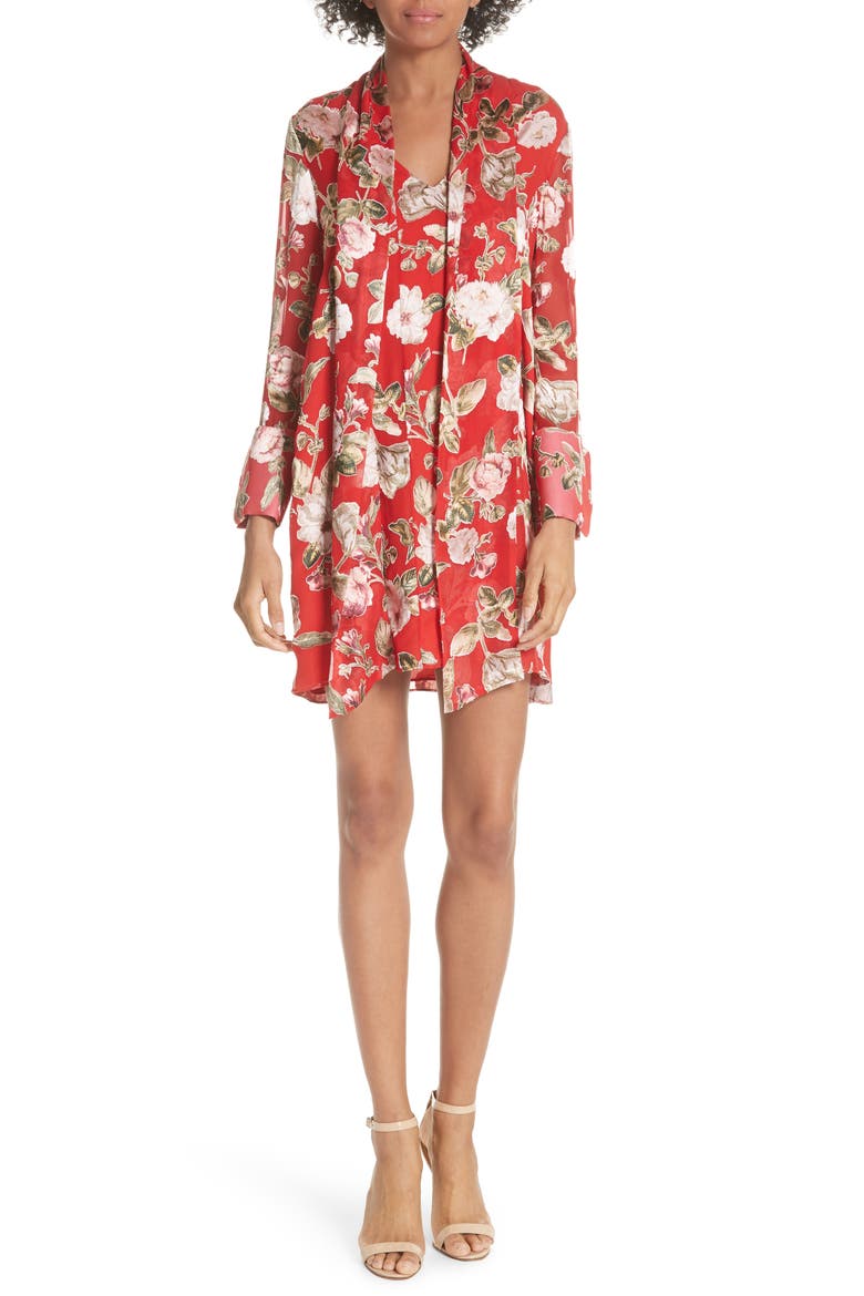 Gwenda Floral Paneled Tunic Dress, Main, color, HAZY FLORAL-POPPY