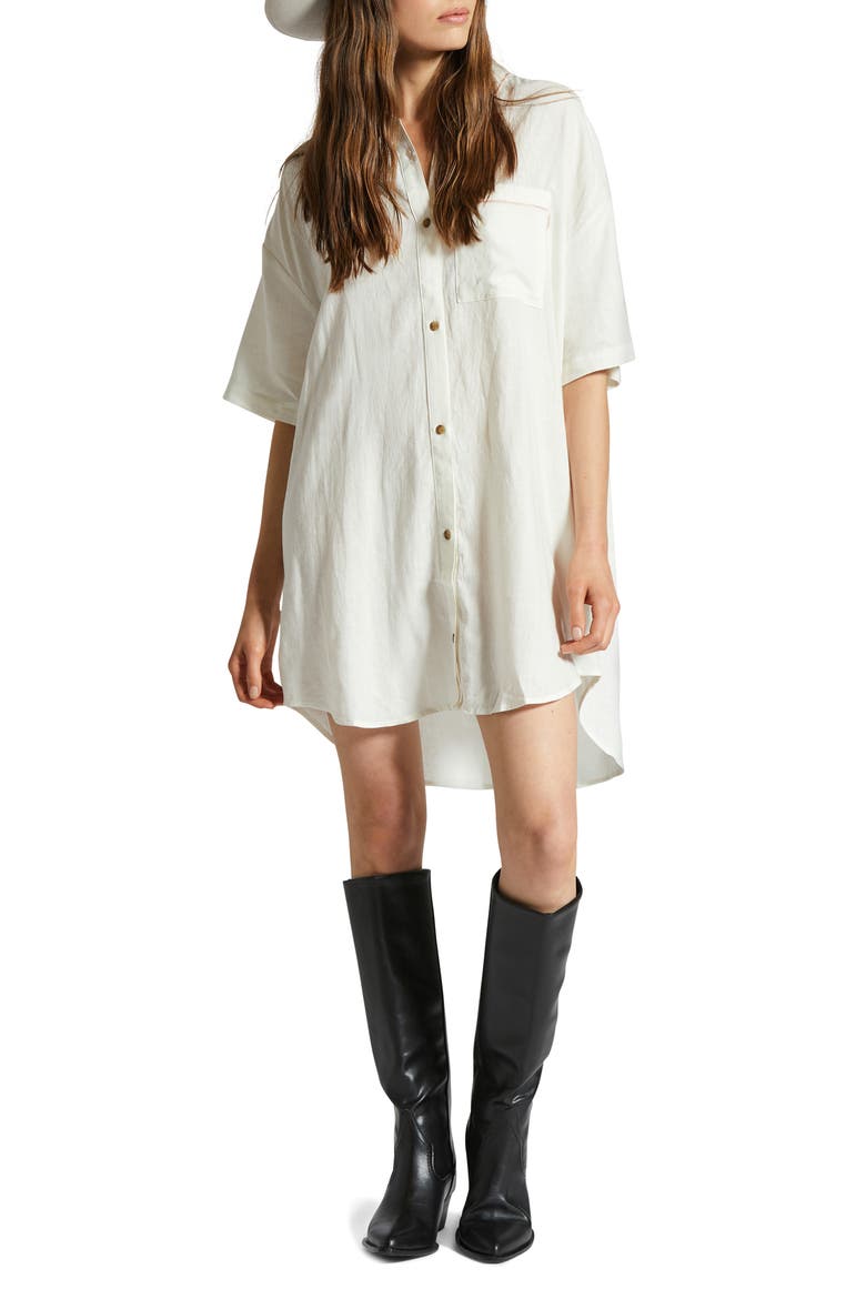 Condesa Linn Embroidered Linen Blend Shirtdress, Main, color, OFF WHITE