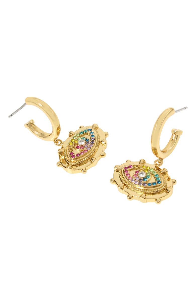 Kurt Geiger London Evil Eye Huggie Drop Earrings, Alternate, color, Gold Multi