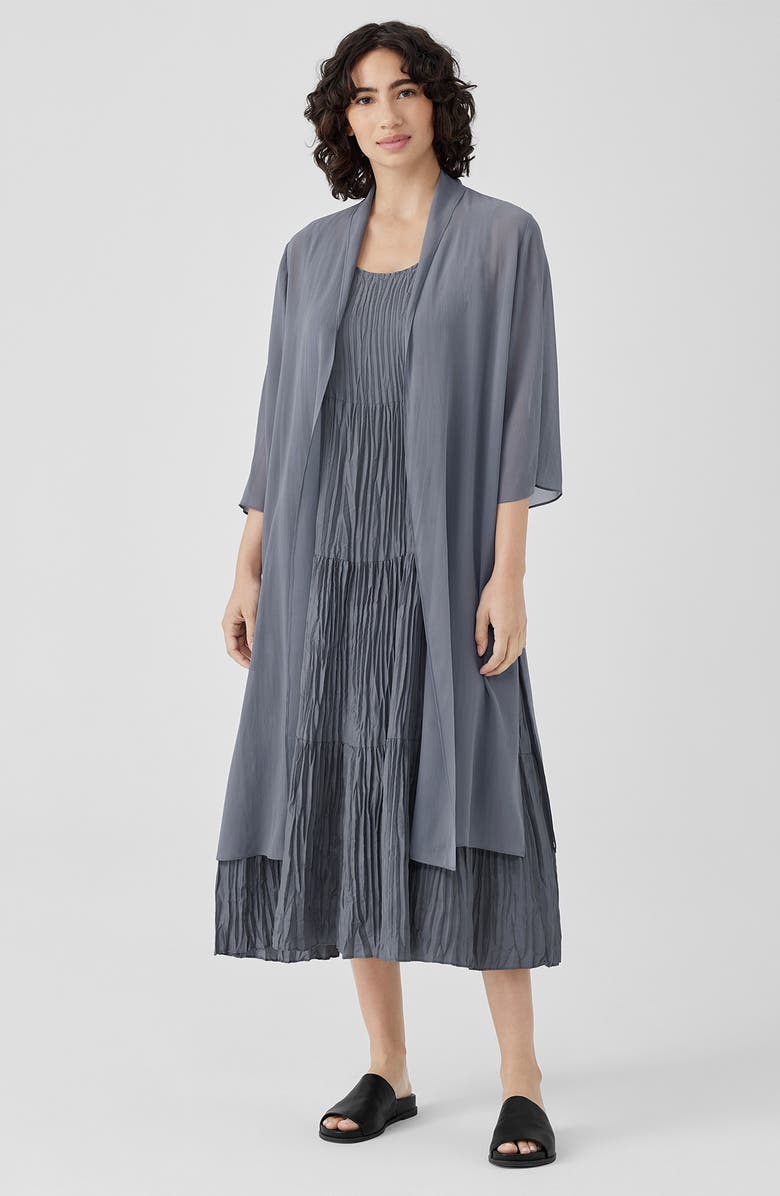 Eileen Fisher Open Front Silk Chiffon Jacket, Alternate, color, Steel