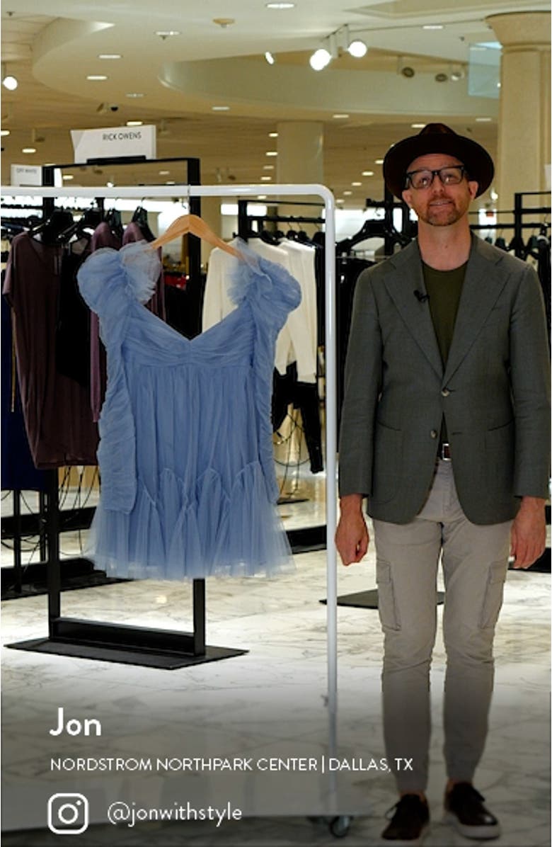 Ruched Long Sleeve Tulle Babydoll Dress, sales video thumbnail