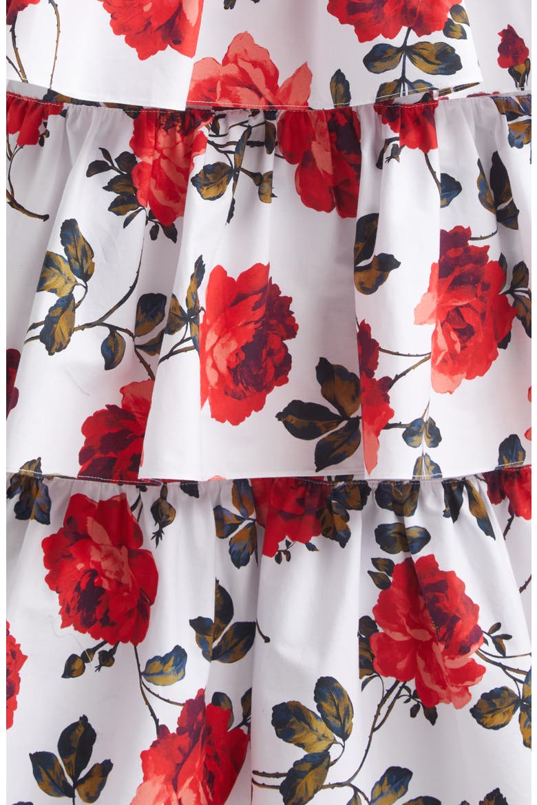 Rose Print Tiered Ruffle Convertible Stretch Cotton Poplin Dress, Alternate, color, WHITE MULTI