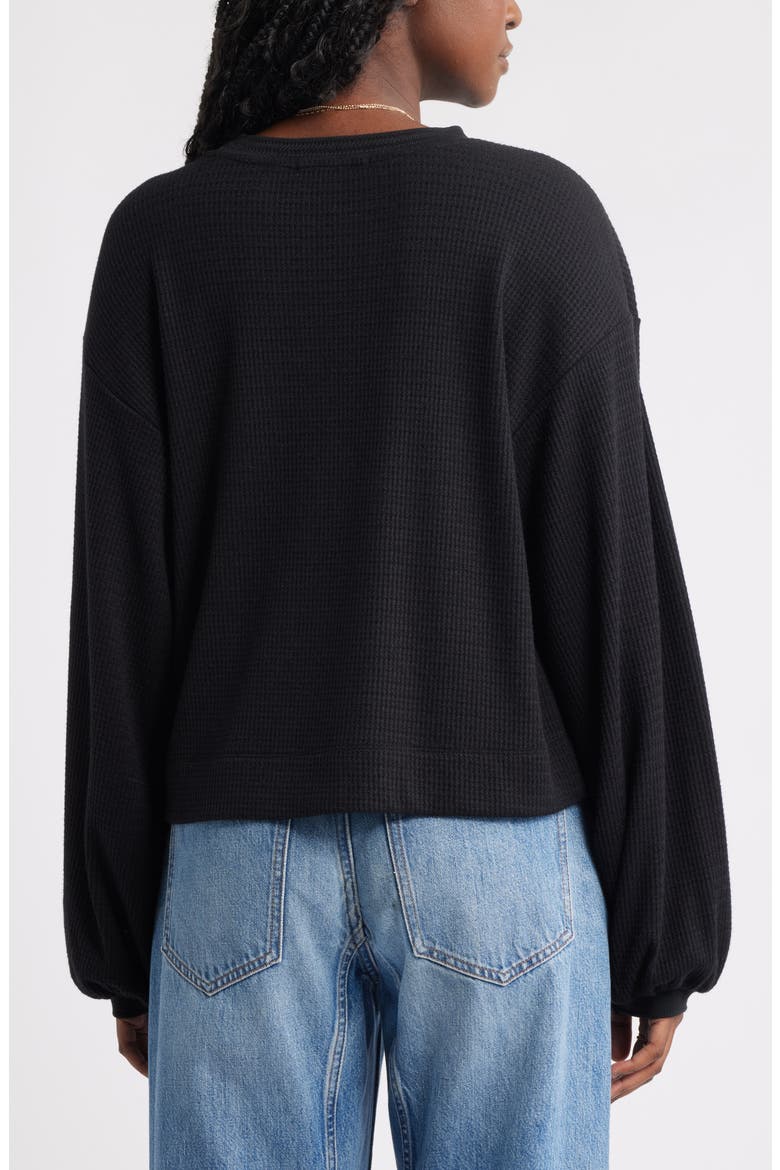 Blouson Sleeve Waffle Knit Top, Alternate, color, BLACK