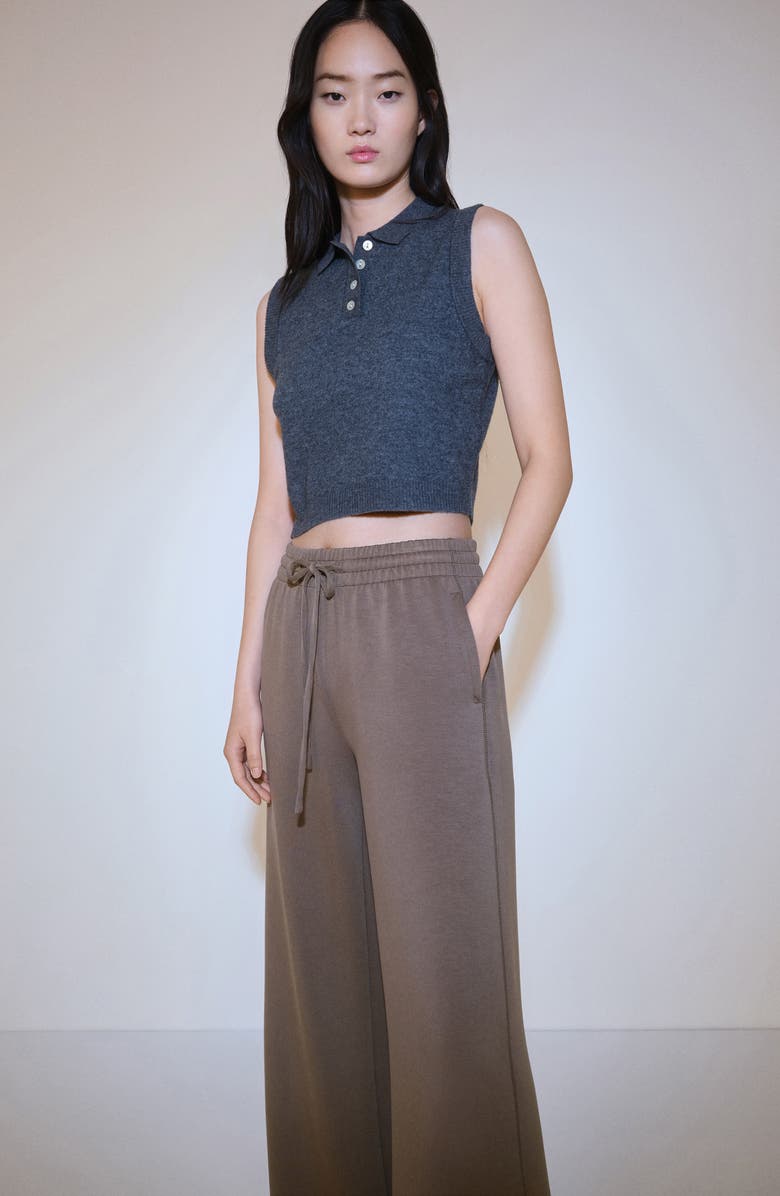 MANGO Elastic Waist Wide Leg Knit Pants, Alternate, color,