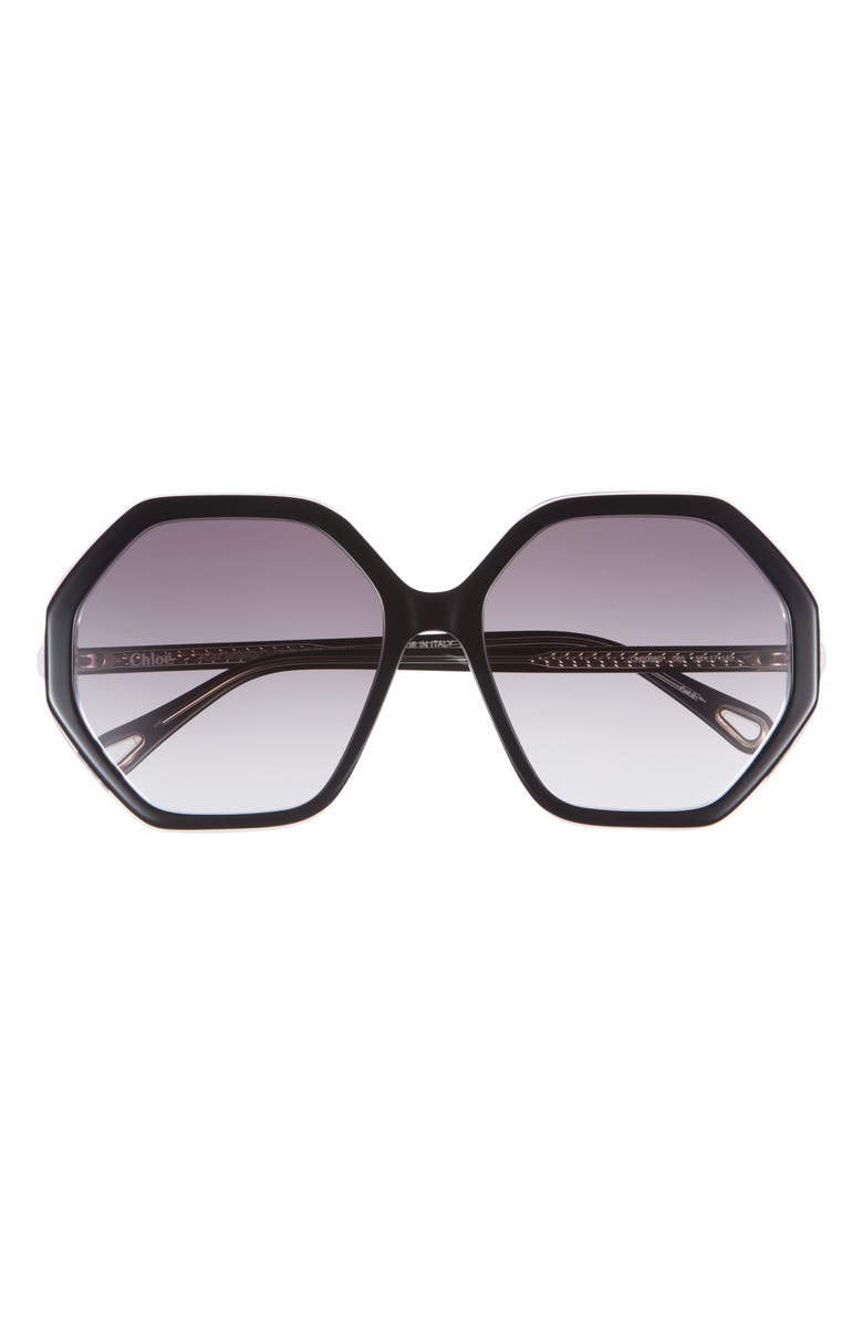 Chloé 58mm Geometric Oversize Sunglasses, Main, color, Black Black Grey