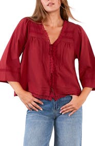 Billy T Fable Floral Lace Trim Cotton Blend Button-Up Shirt