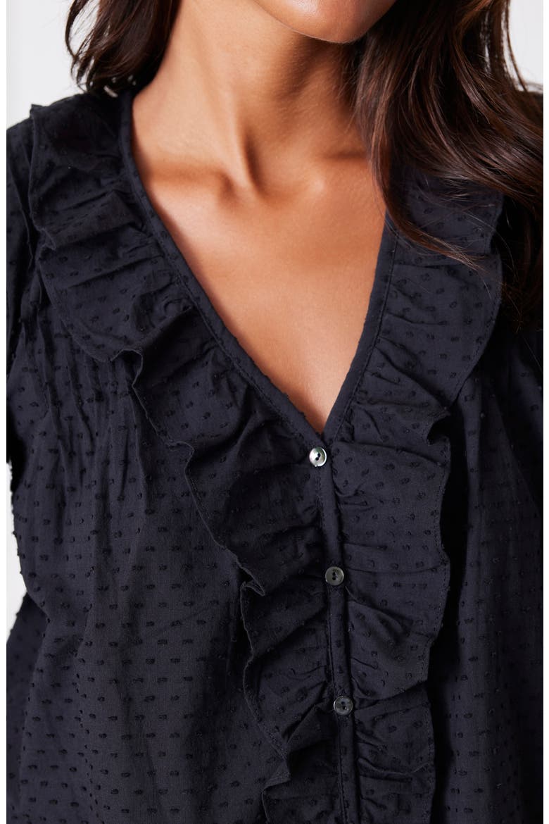 Chloe Swiss Dot Ruffle Shirt, Alternate, color, Black