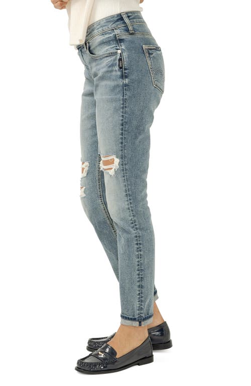 Silver Jeans Co. Ripped Girlfriend Jeans In Blue