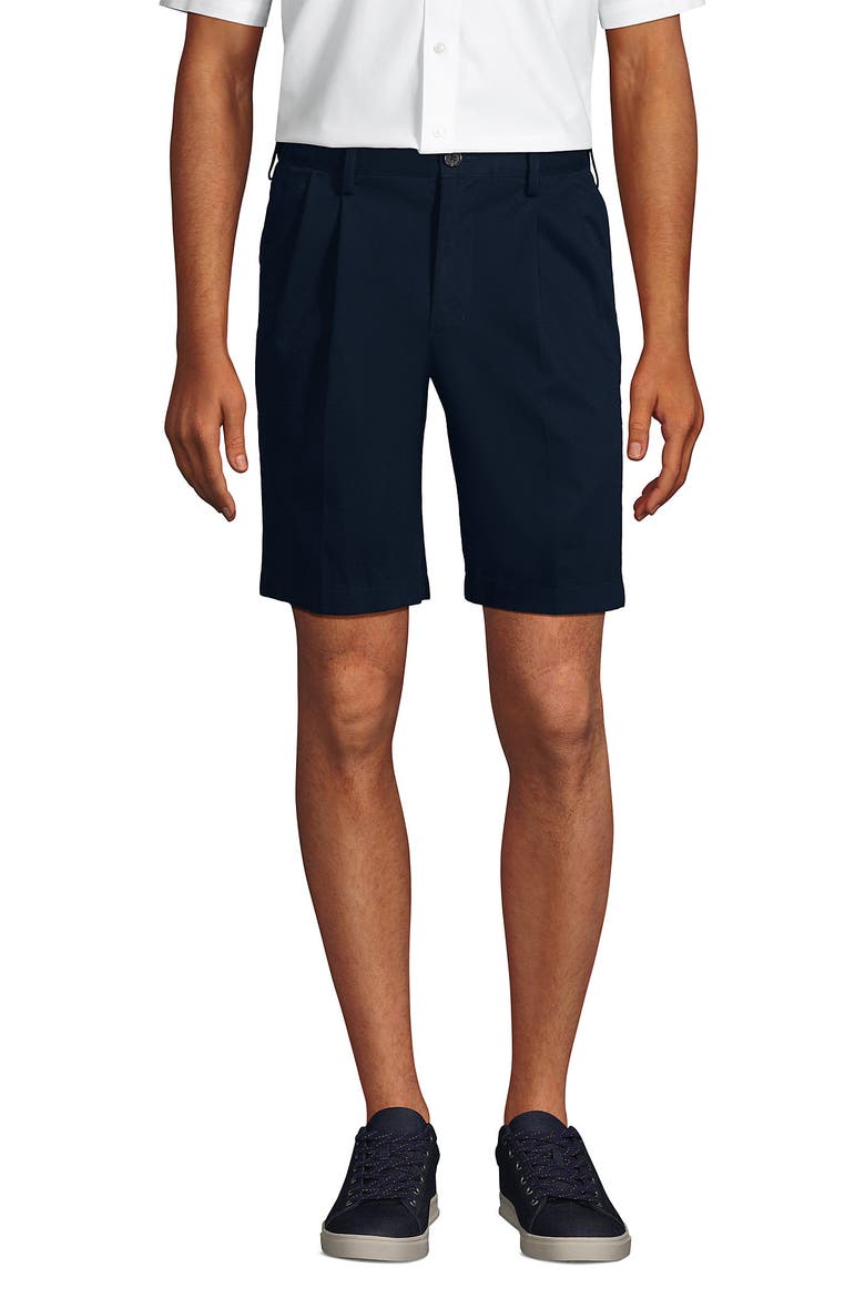 Comfort Waist Pleated 9" No Iron Chino Shorts, Alternate, color, Radiant Navy