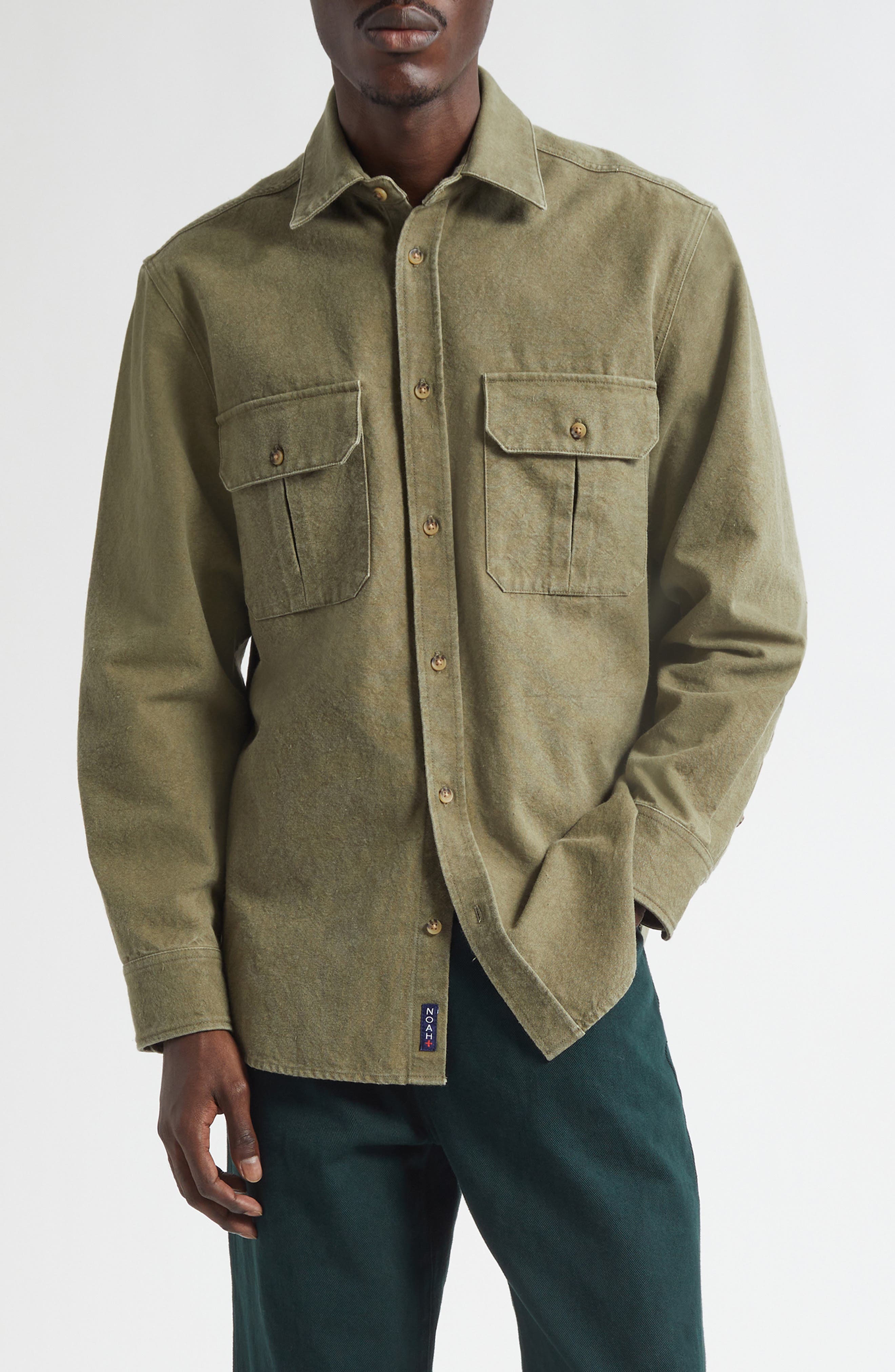 Washed Cotton Canvas Button-Up Shirt