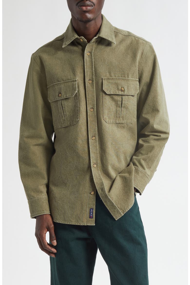 Washed Cotton Canvas Button-Up Shirt, Main, color, MOSS