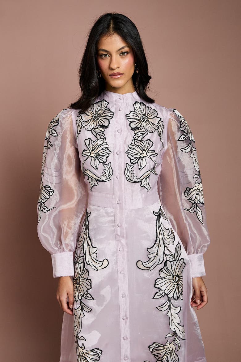 Petite Embroidered Midi Dress, Alternate, color, Blush