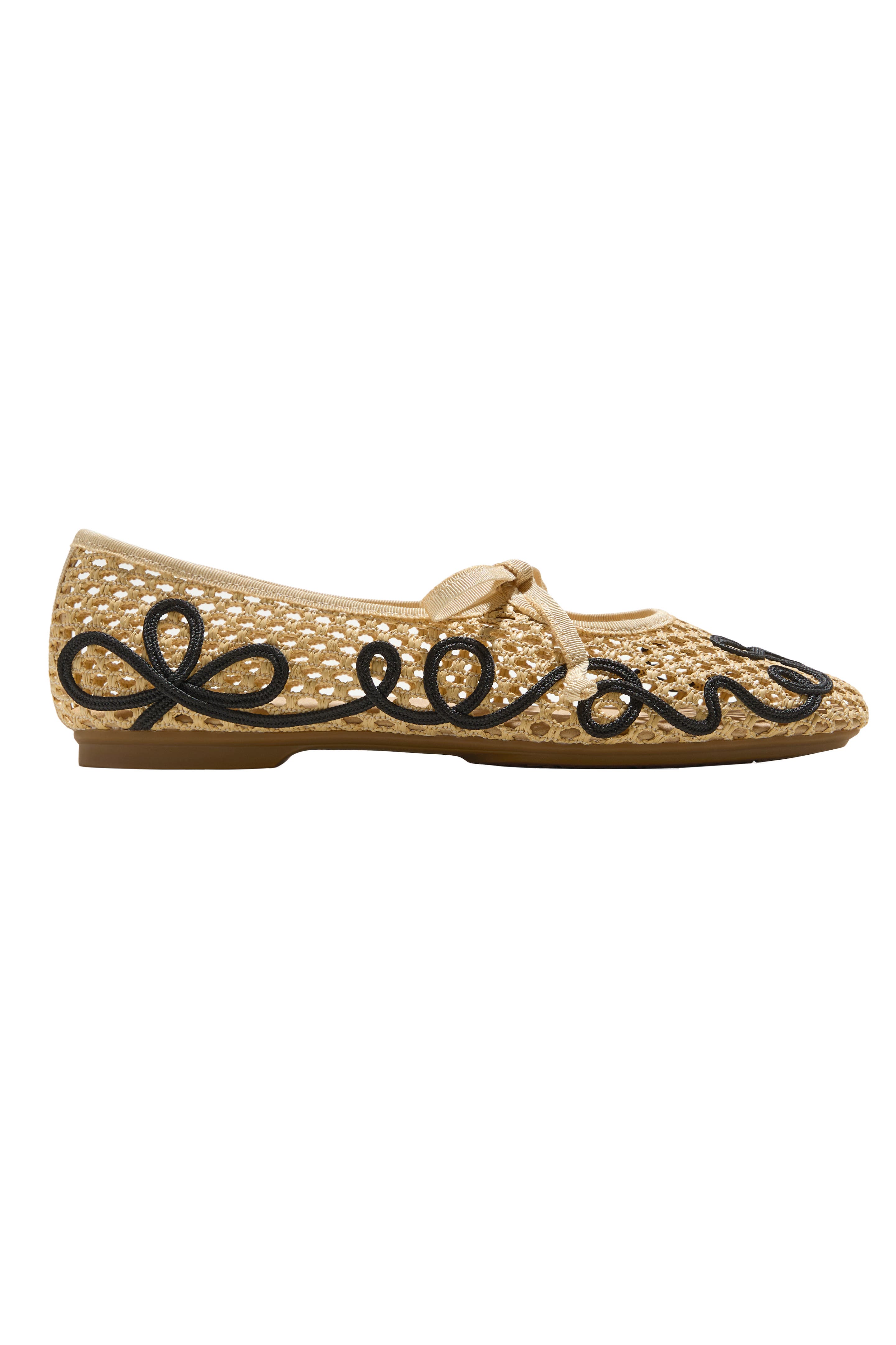 Margot Square-Toe Mesh Flats, Alternate, color, NATURAL/BLACK