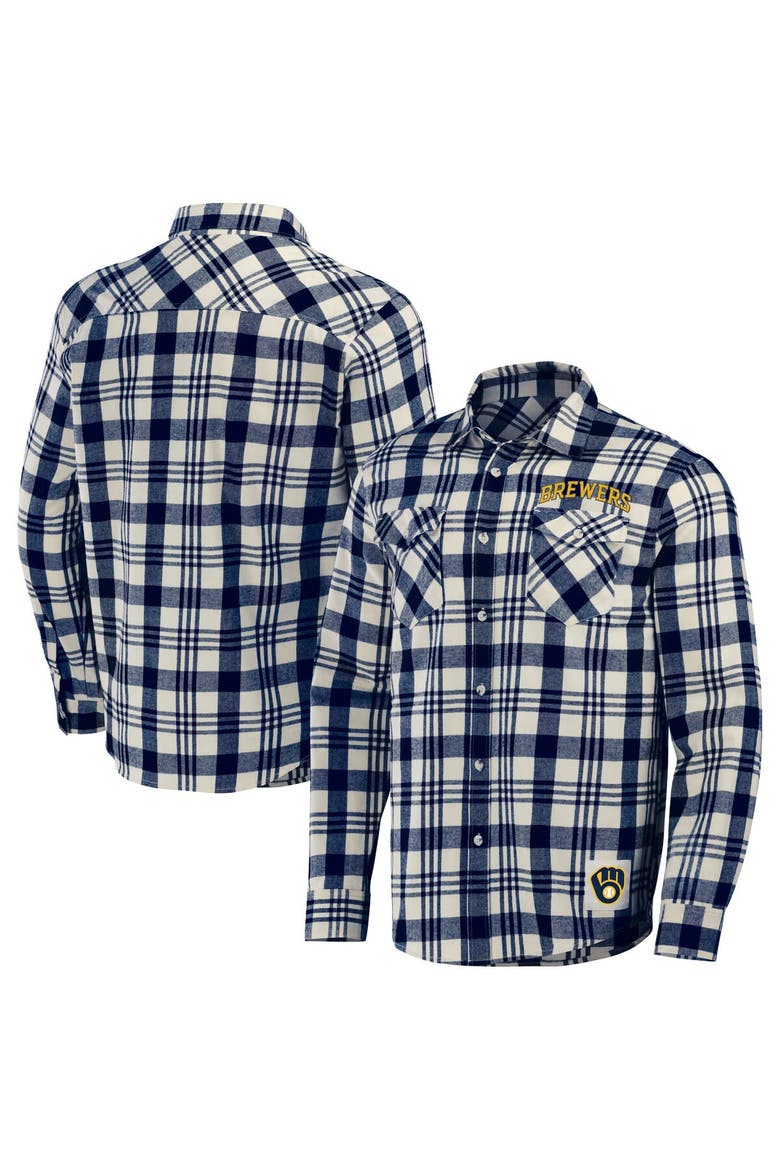 Men's Darius Rucker Collection by Fanatics Navy Milwaukee Brewers Plaid Flannel Button-Up Shirt, Main, color, Navy