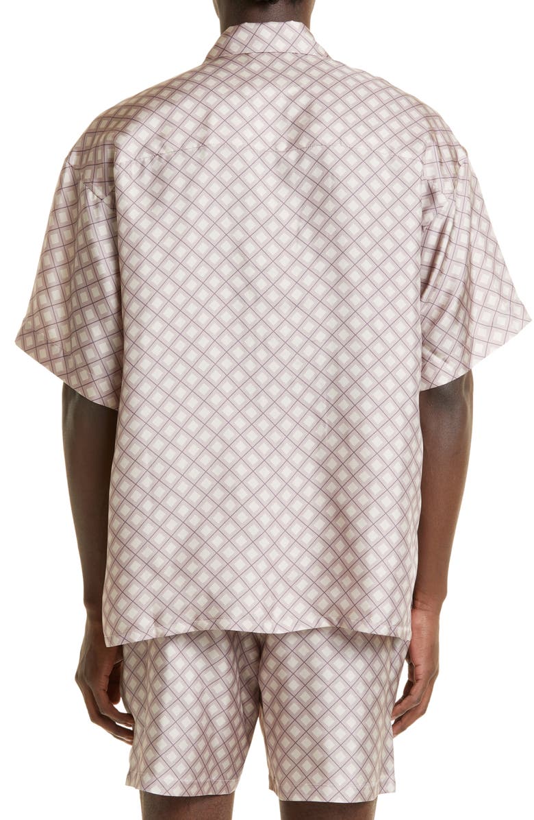 John Elliott Geometric Print Short Sleeve Silk Button-Up Shirt, Alternate, color,