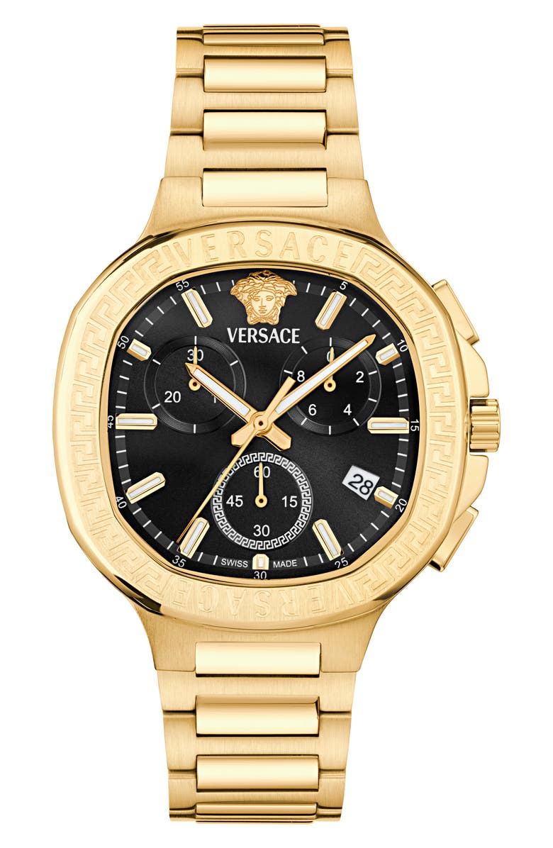 Versace V-Chrono Square Swiss Quartz Bracelet Watch, 40mm, Main, color, Black/ Yellow Gold