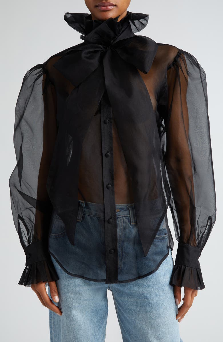 Tanner Fletcher Gender Inclusive Simone Pussy Bow Organza Shirt, Main, color, 
