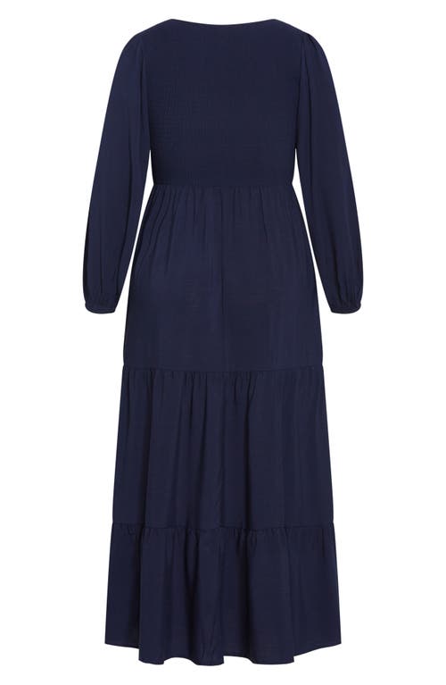 City Chic Athena Freya Long Sleeve Tiered Maxi Dress In Blue