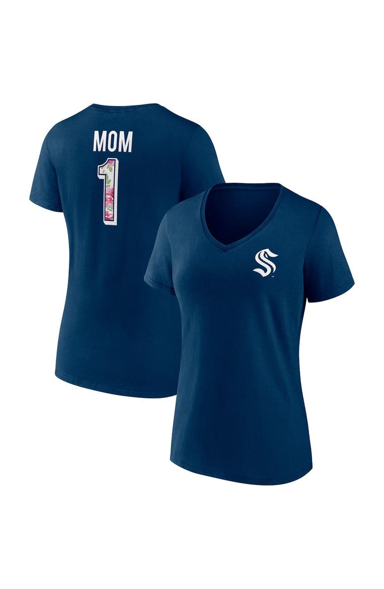 FANATICS Women's Fanatics Branded Deep Sea Blue Seattle Kraken Team Mother's Day V-Neck T-Shirt, Main, color, Navy