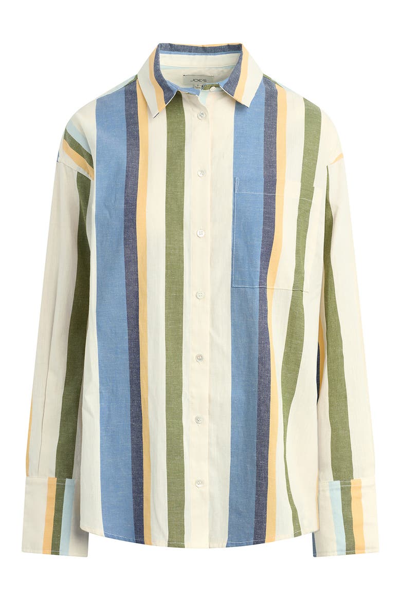 The Boyfriend Stripe Cotton Blend Shirt, Alternate, color, AZURE VARIEGATED S