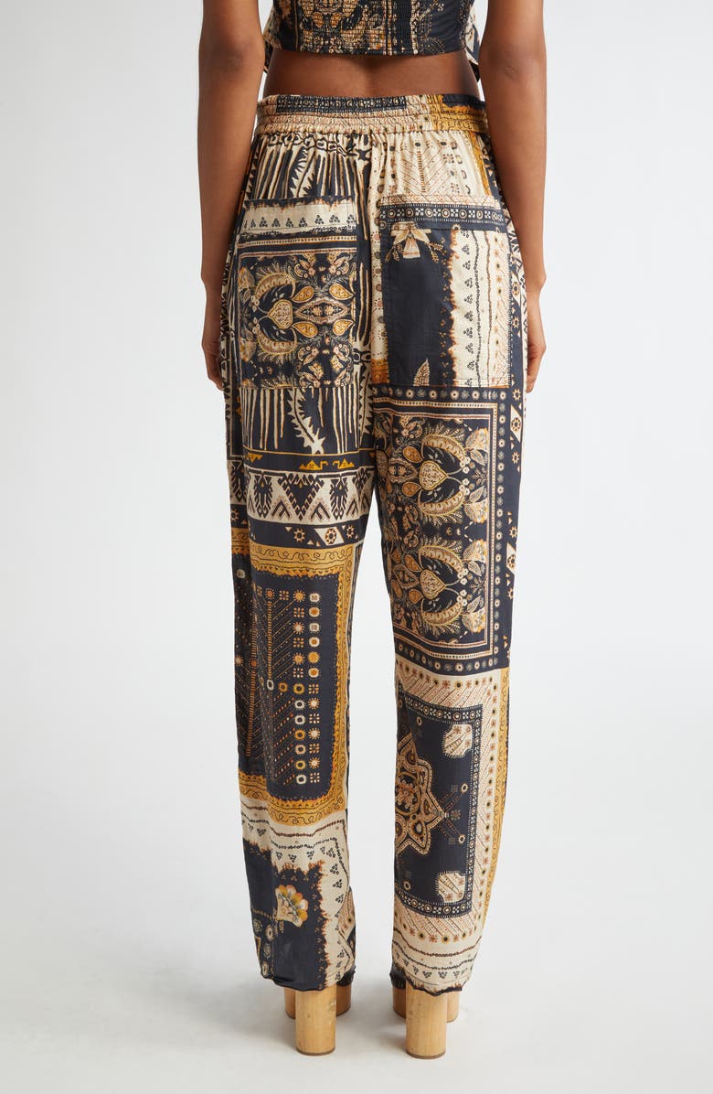 Isabel Marant Étoile Fedora Mixed Print Cotton Pants, Alternate, color, Black / Ochre