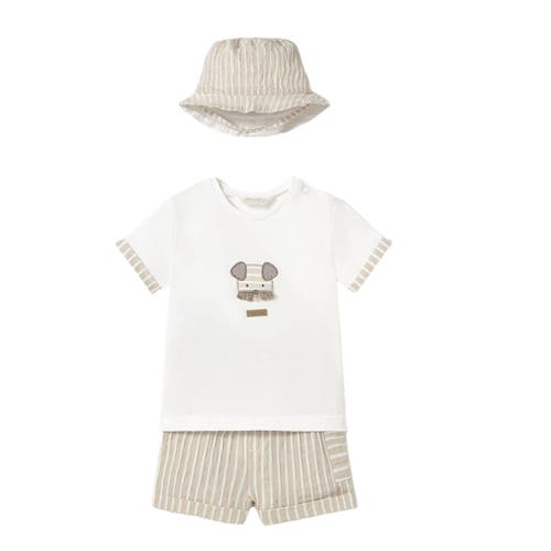 Mayoral 3 Piece Shorts Set In Beige