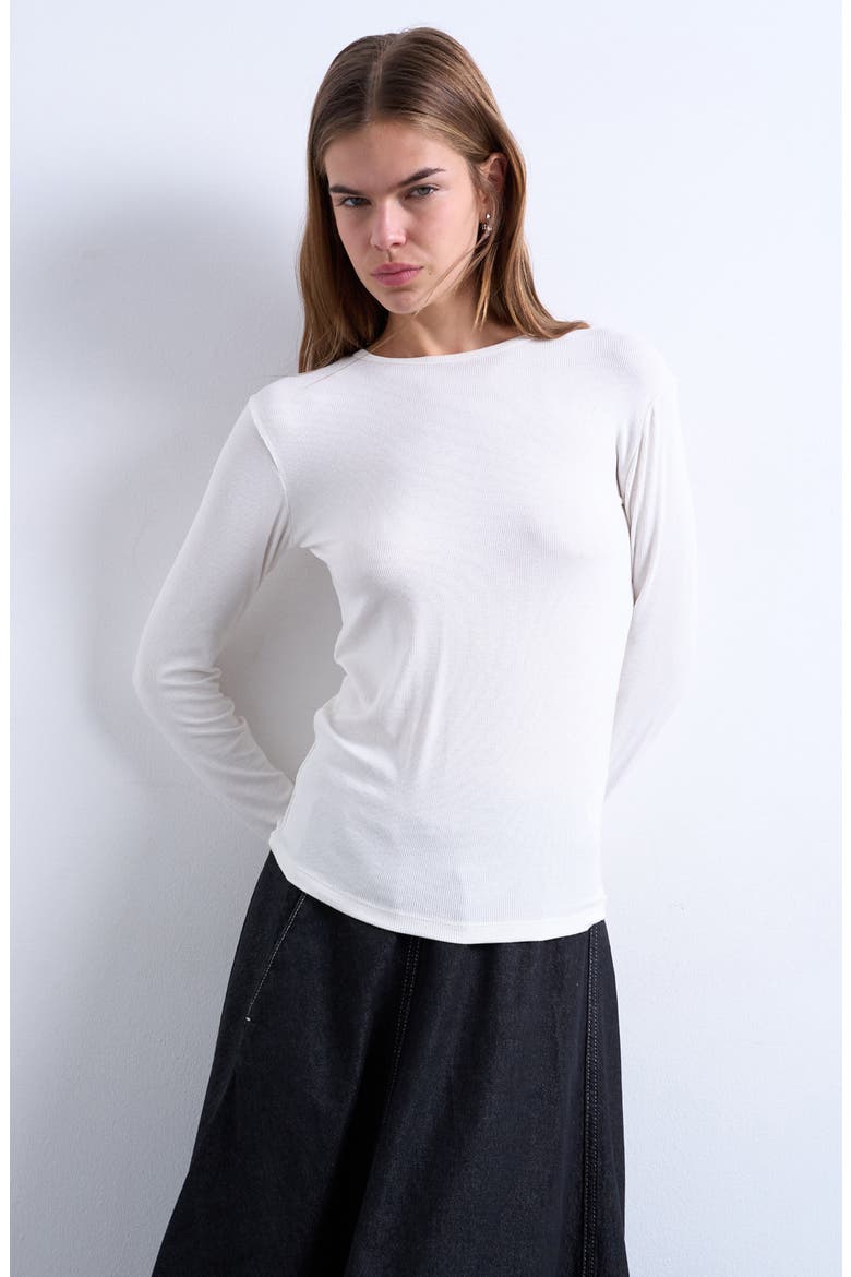 Long Sleeve Rib Top, Main, color, CREAM