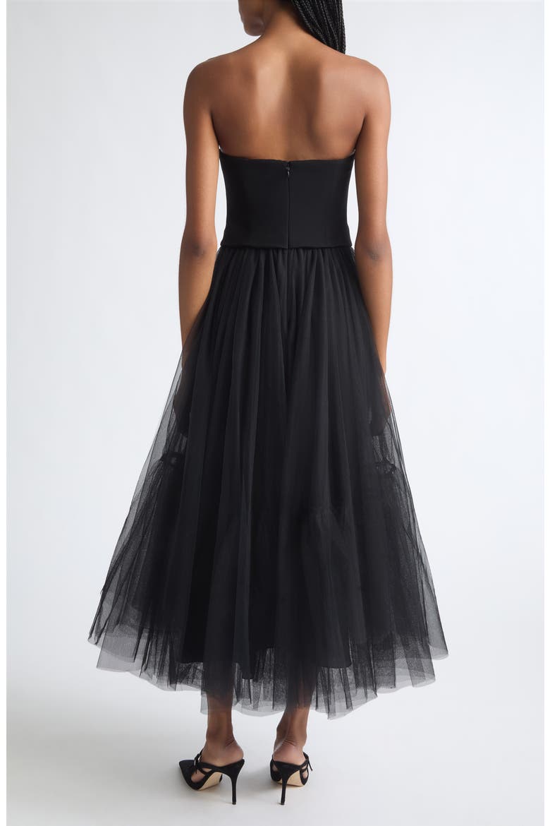 Lunelle Strapless Mixed Media Midi Dress, Alternate, color, BLACK