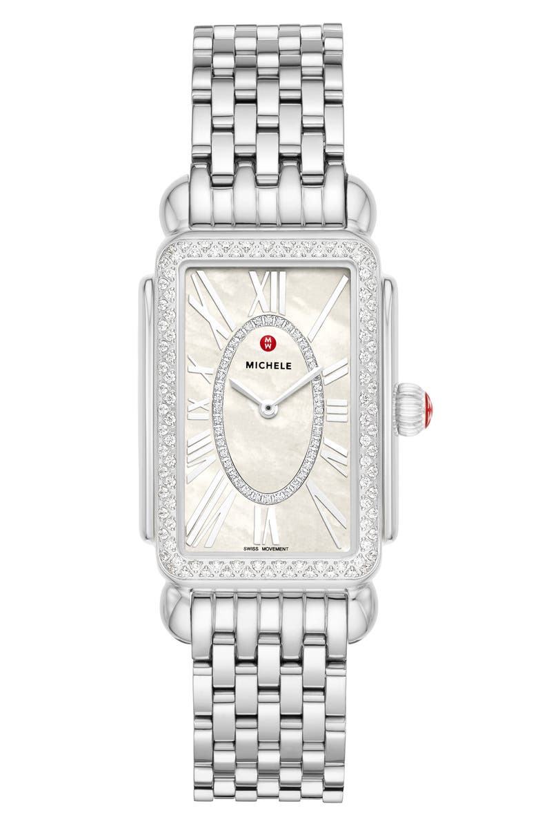 MICHELE Deco Park Diamond Dial Watch Head & Bracelet, 27mm x 37mm, Main, color,