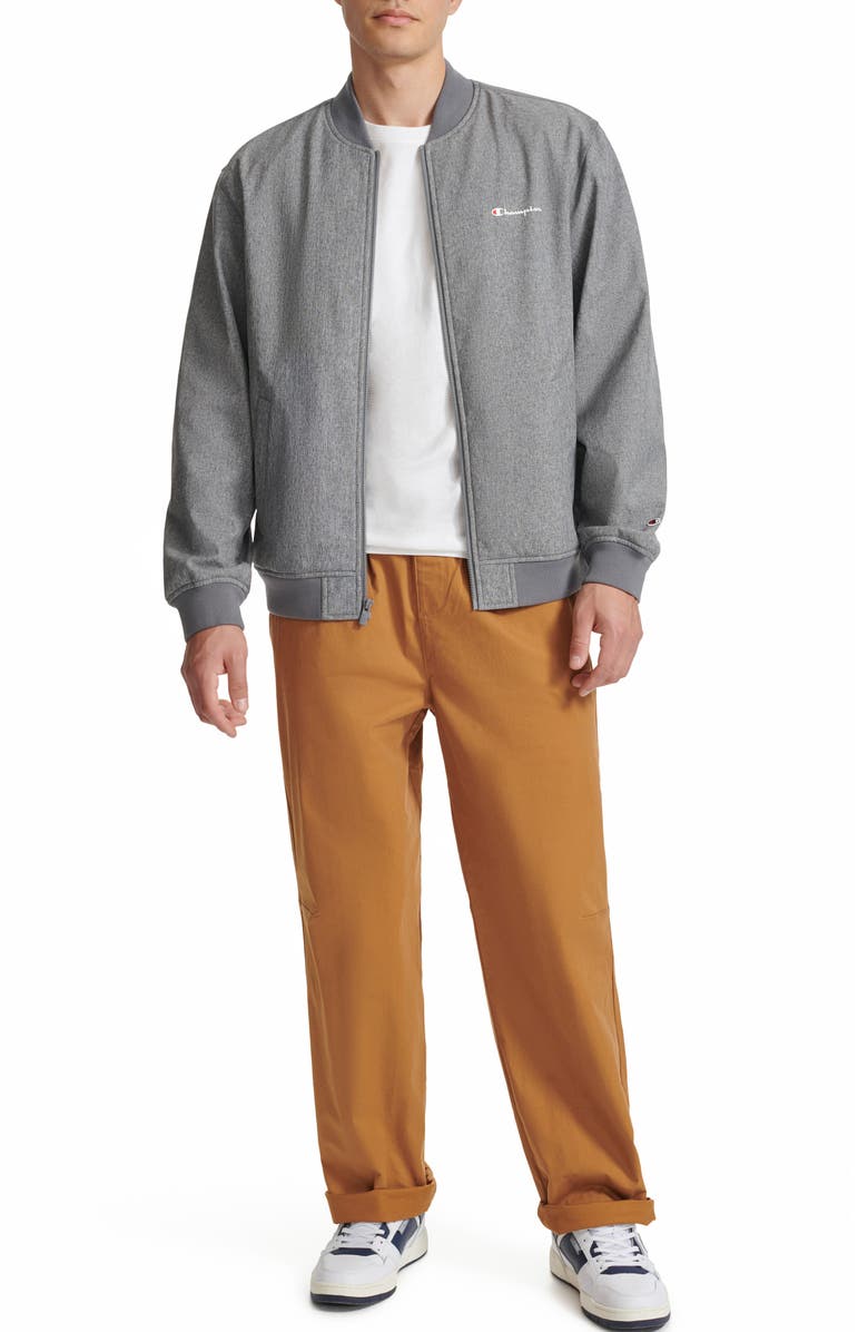 Champion Softshell Varsity Bomber Jacket, Alternate, color, Heather Grey