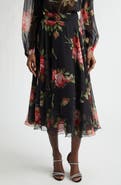 Dolce&Gabbana Rose Bouquet Silk Chiffon A-Line Midi Skirt