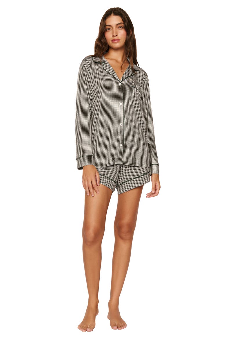 Gisele Printed Long Sleeve Pajamas & Shorts Set, Alternate, color, CABIN CHECK IVORY/ PI