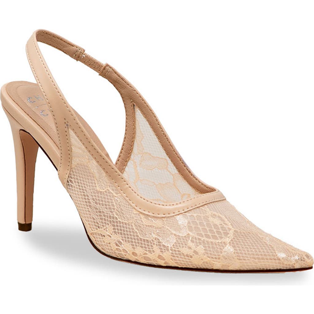 Chase & Chloe Chase And Chloe Bethany Floral Lace Slingback Pump In Neutral
