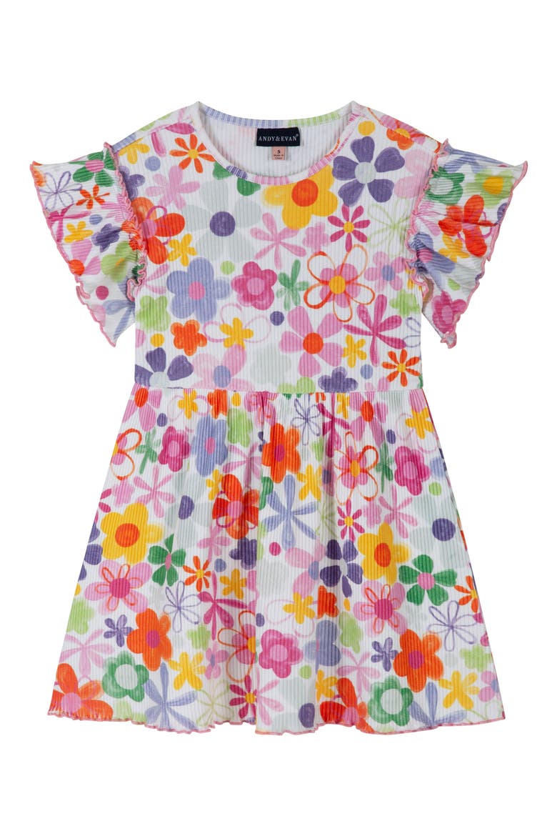 Kids' Rib Print Dress, Main, color, WHITE FLORAL