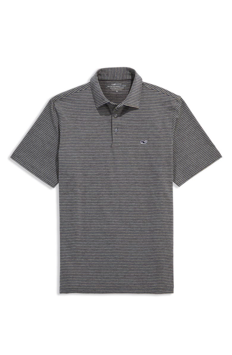 vineyard vines Stripe Sankaty Short Sleeve Performance Polo, Main, color, Gray Pine/ Deep Bay
