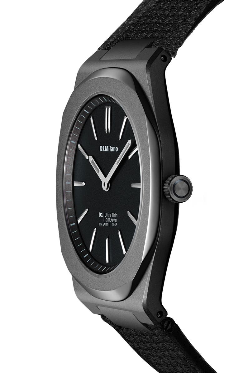 D1 Milano Ultra Thin Kevlar<sup>®</sup> Strap Watch, 39mm, Alternate, color, Black