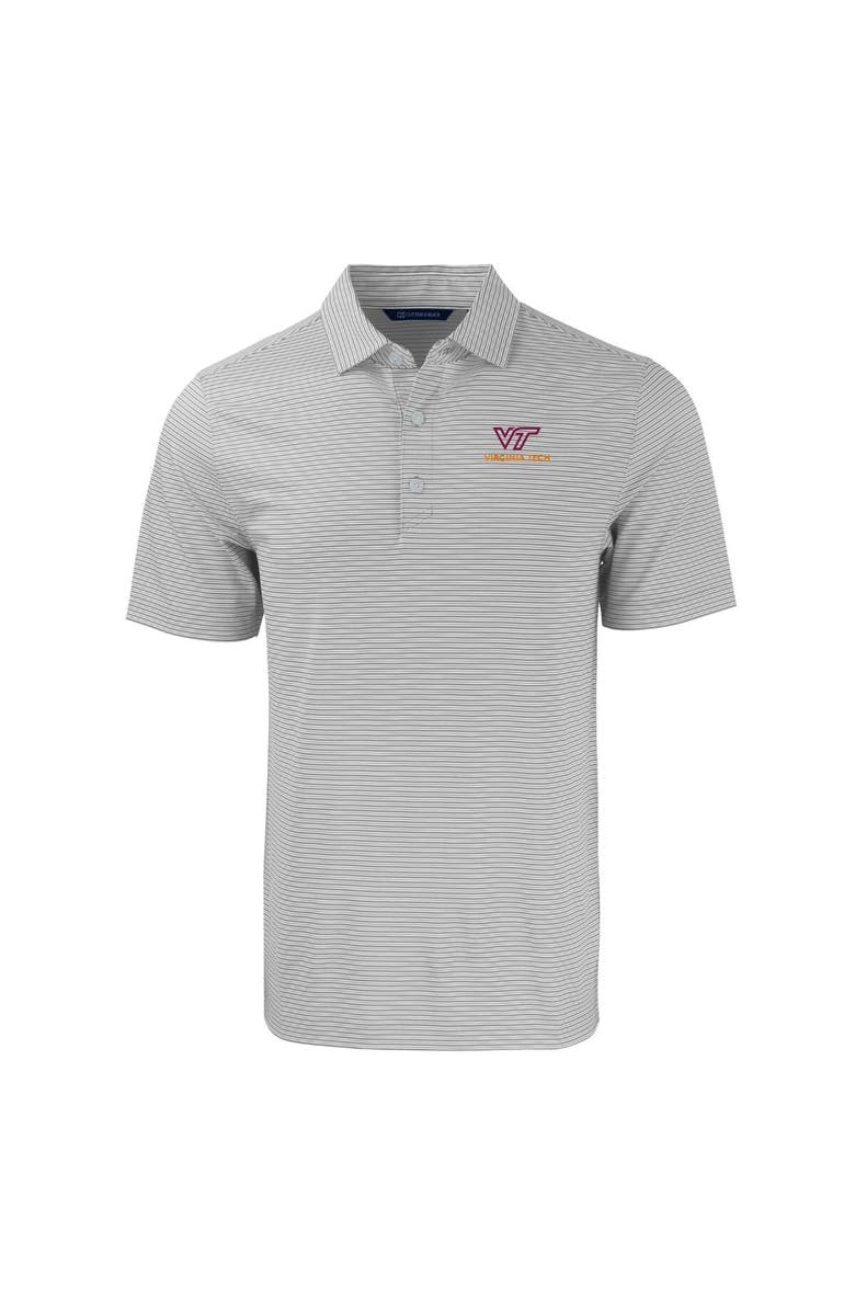 Cutter & Buck Men's Cutter & Buck Gray/White Virginia Tech Hokies Big & Tall Forge Eco Double Stripe Stretch Recycled Polo, Alternate, color,