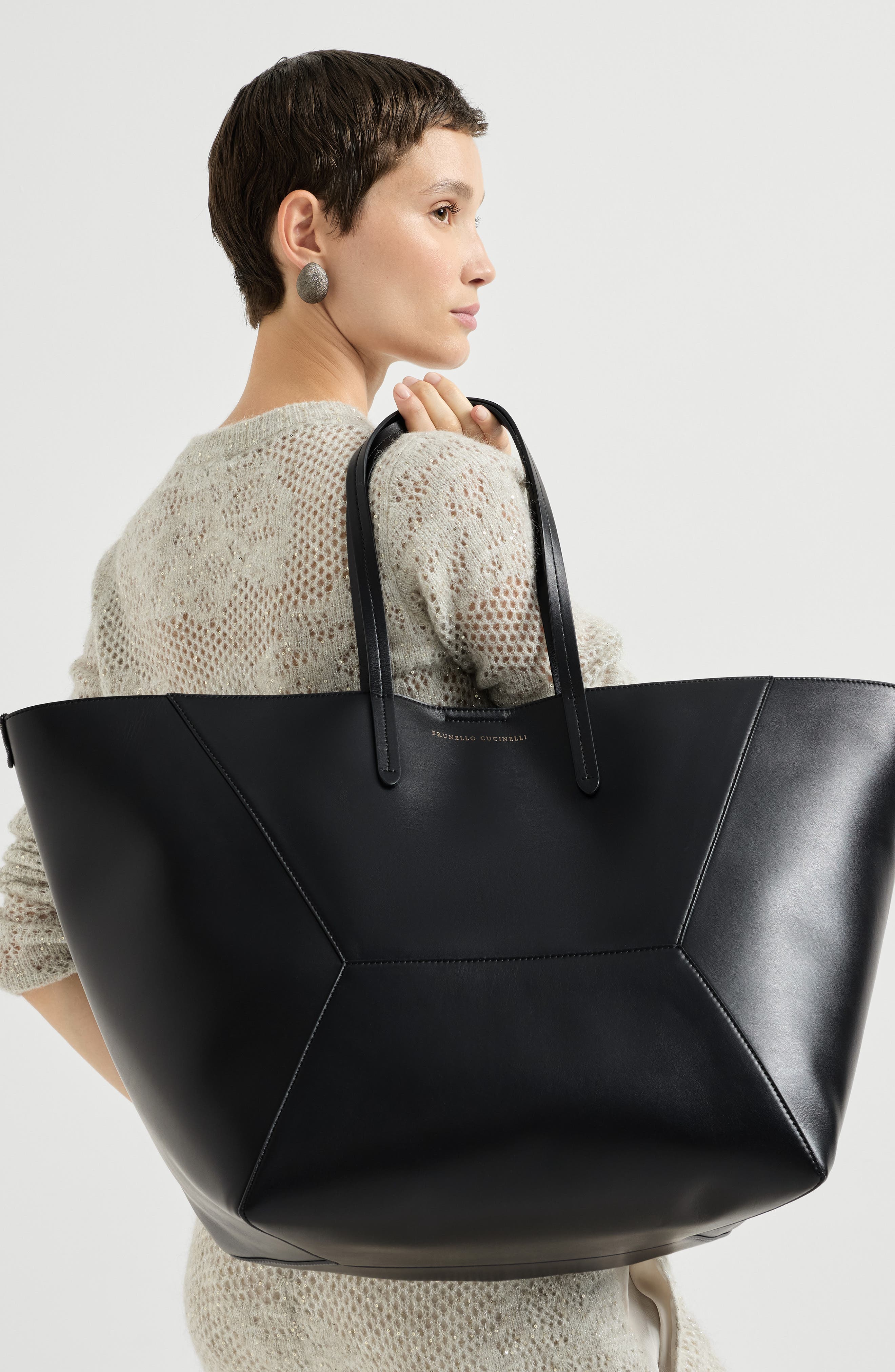 BC Duo large bag in calfskin with monili, Alternate, color, Black