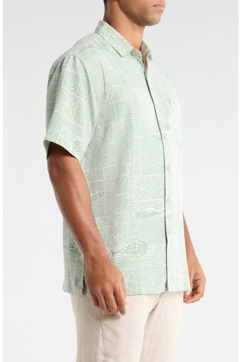 Kapakahi Jacquard Short Sleeve Button-Up Shirt, Alternate, color, WASABI