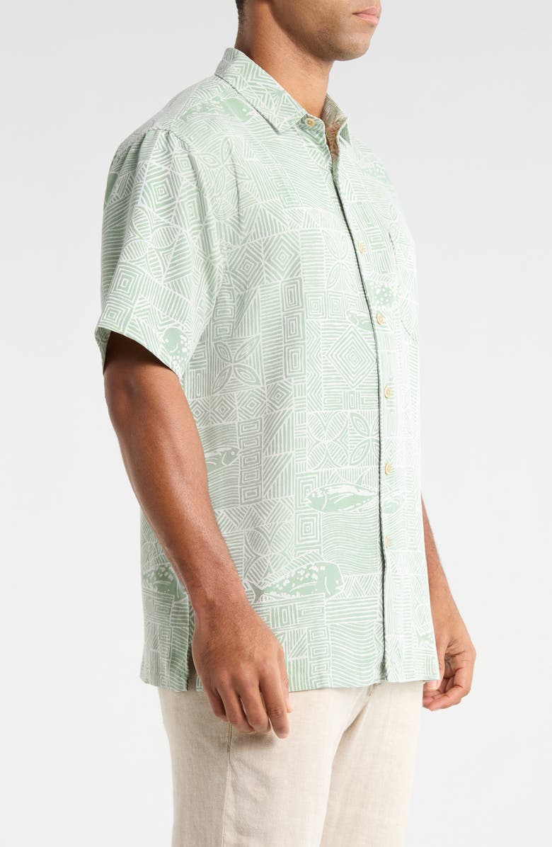 Kahala Kapakahi Jacquard Short Sleeve Button-Up Shirt, Alternate, color, Wasabi