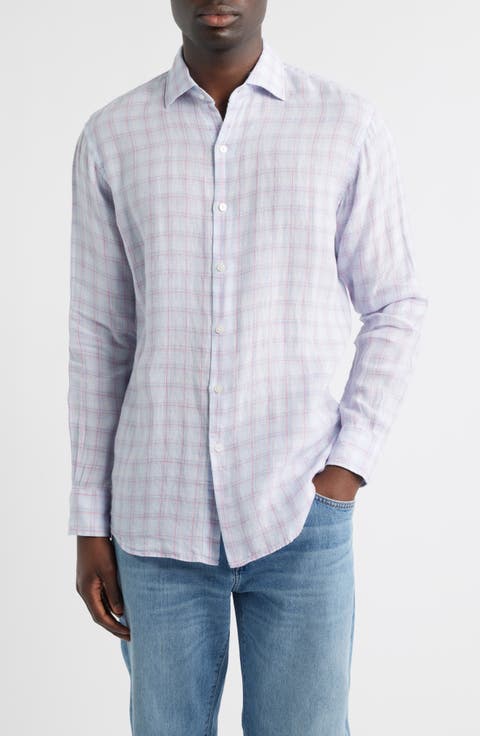 Frisbee Shadow Check Linen Button-Up Shirt
