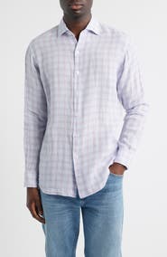Peter Millar Frisbee Shadow Check Linen Button-Up Shirt